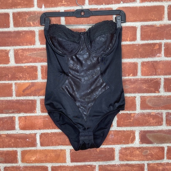 Vintage Lilyette black lace lined strapless bodysuit - Picture 1 of 7